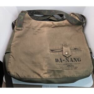Da-Nang Bag Recycled Green Military Wear Satchel Multi Pockets Snap Zip Vintage